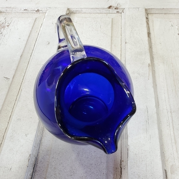 Vintage Cambridge Glass USA Cobalt Blue Handblown Large Ball Jug pitcher - Picture 8 of 14